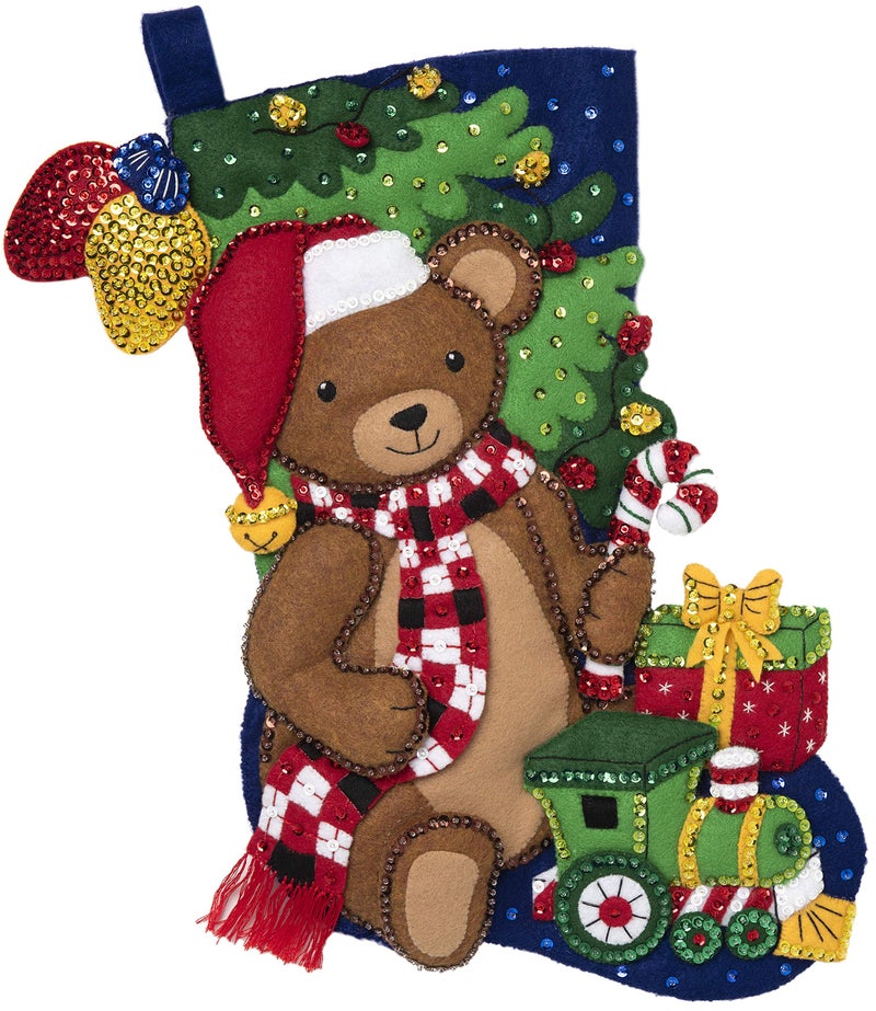 Bucilla 89231E Felt Applique Christmas Stocking Kit, 18", Teddy Bear - Image 2